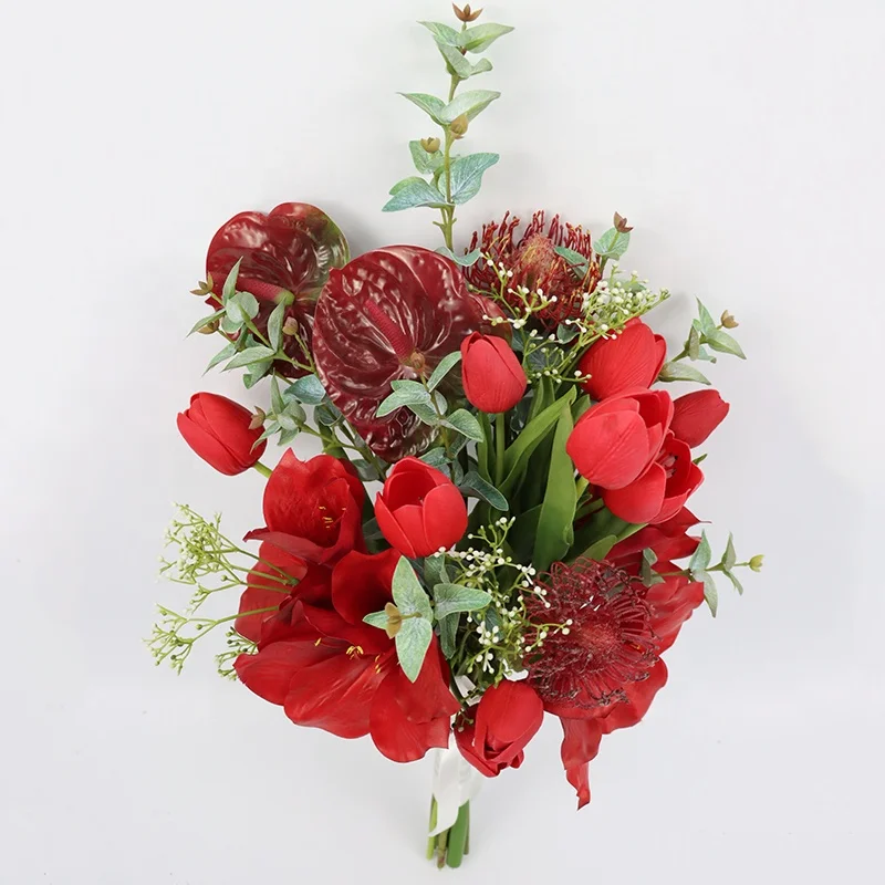 Red Simulation Flower 66cm Amaryllis Orchid Tulip Flamingos Artificial  Wedding Bouquet
