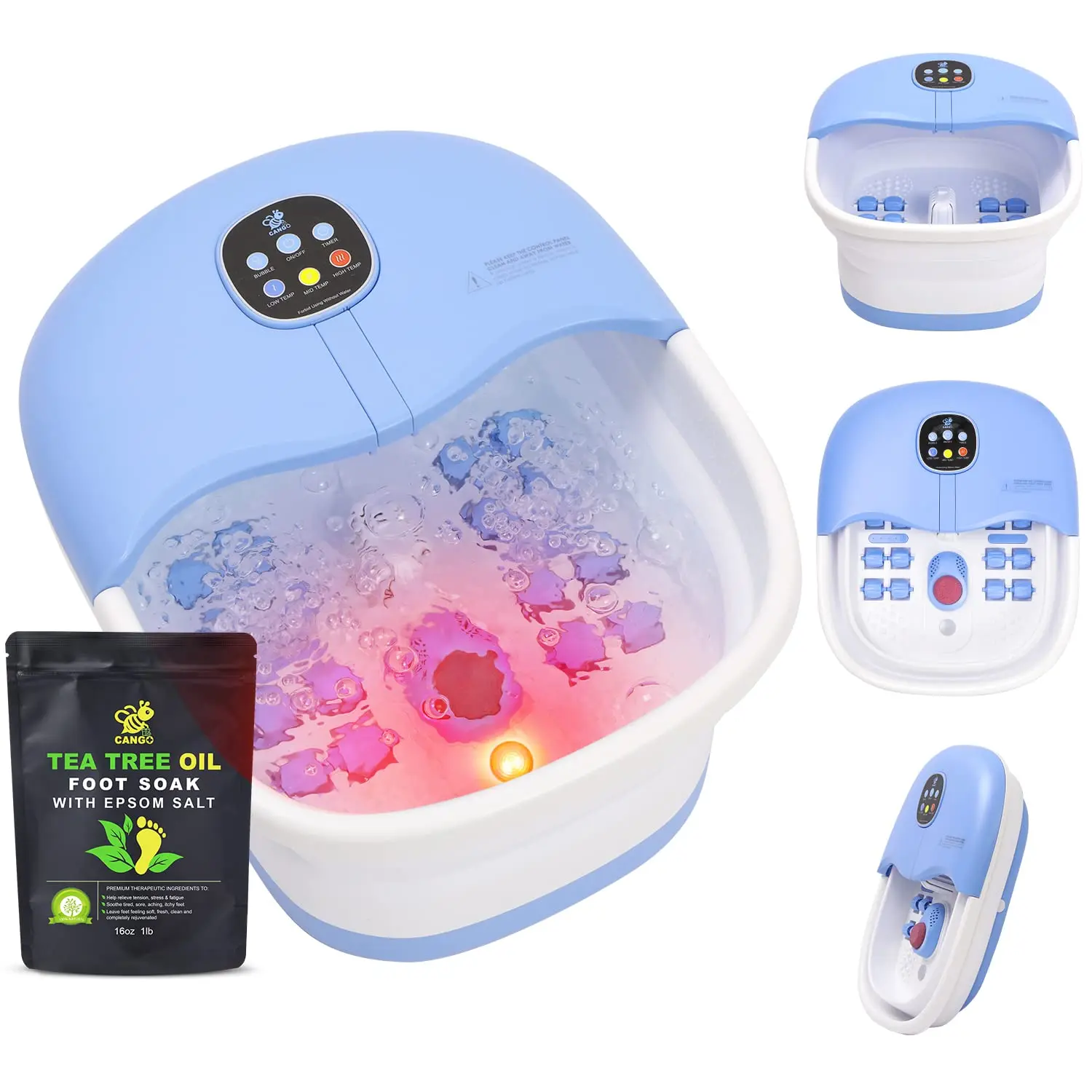 Trends Foldable Handle Air Bubble Ionic Detox Foot Spa Bath Massager 500W LED Control Panel Online Technical Support 17~28CM