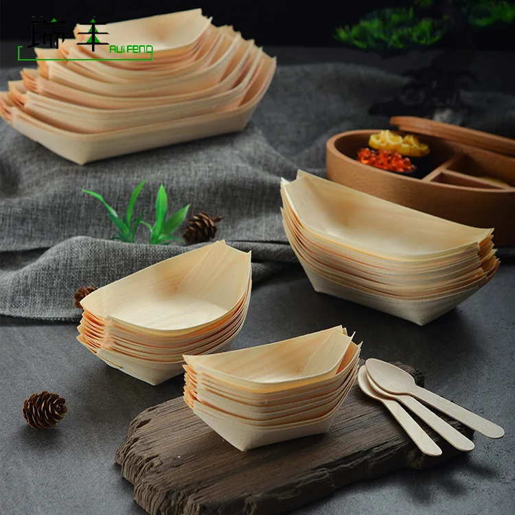 Eco friendly disposable japanese wooden Food Container Sushi Boat Serving Tray