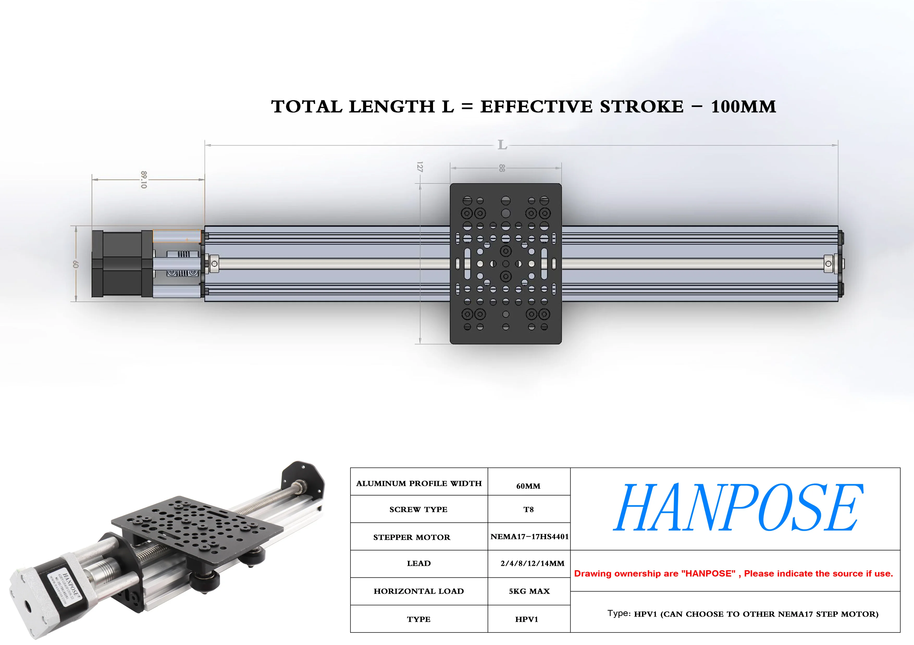 NEMA17 Stepper motor HPV1  Effective travel 500mm (T8Screw)router kit Reprap CNC table nema motor