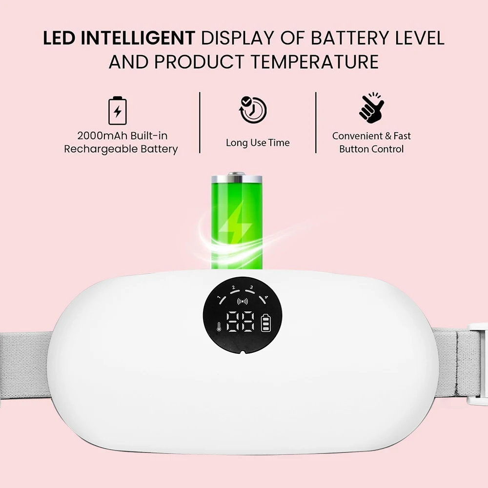 New Patent Heating Vibration Menstrual Heating Pad Women Period Pain Relief Massage Belt Menstrual Heating Pad With Display