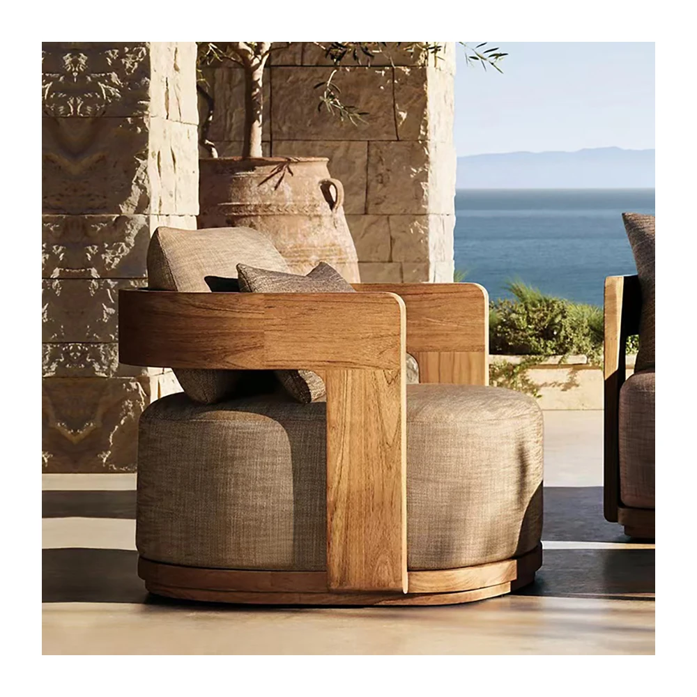Modern Outdoor Patio Sectional Sofa Wooden Fabric Garden Furniture for Courtyard for Gardens and Courtyards