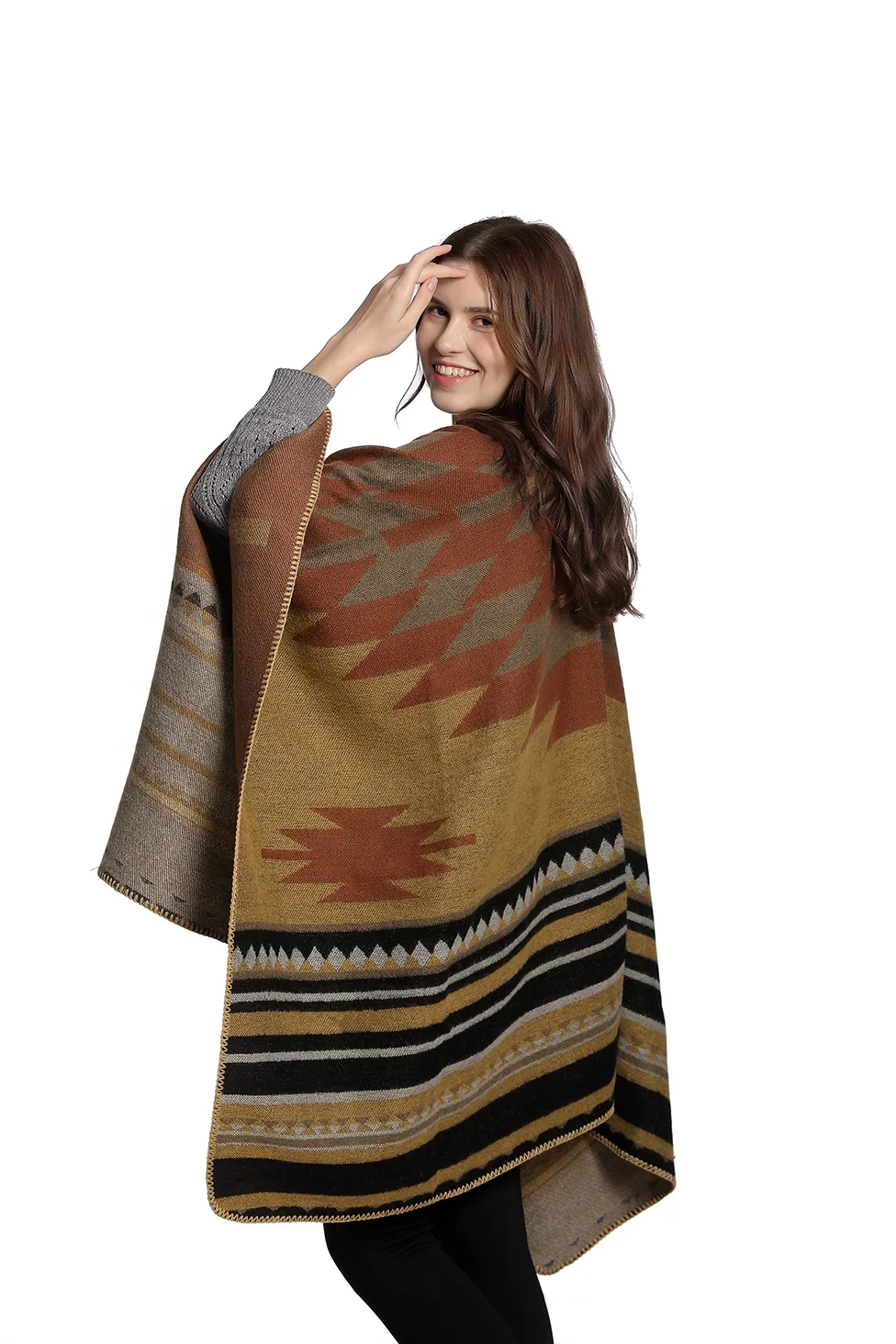 American European Style Winter Poncho Blanket Factory Price New Stylish Milk Long Cashmere Women Shawl