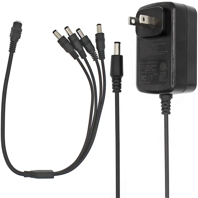 12V 2.5A Power Supply Adapter with 4-Way Splitter Cord for DC 12V CCTV Camera LED Strip Lights Speakers Wireless Wifi Router