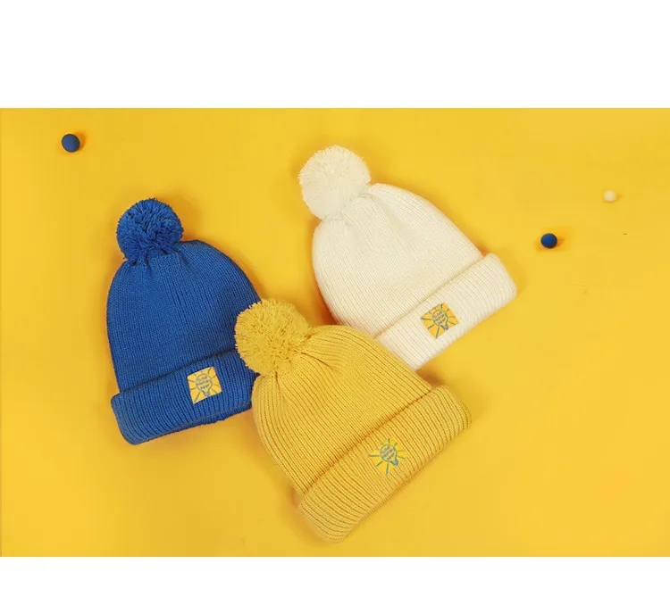 winter hats with ball on top/ custom puffball winter hat/ blank beanie hat with ball top