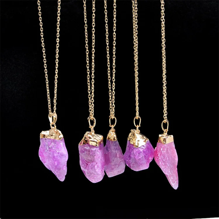Wholesale Healing Irregular Gemstone Natural Rainbow Crystal Dipped Rock Rough Raw Amethyst Druzy Stone Pendants Necklace
