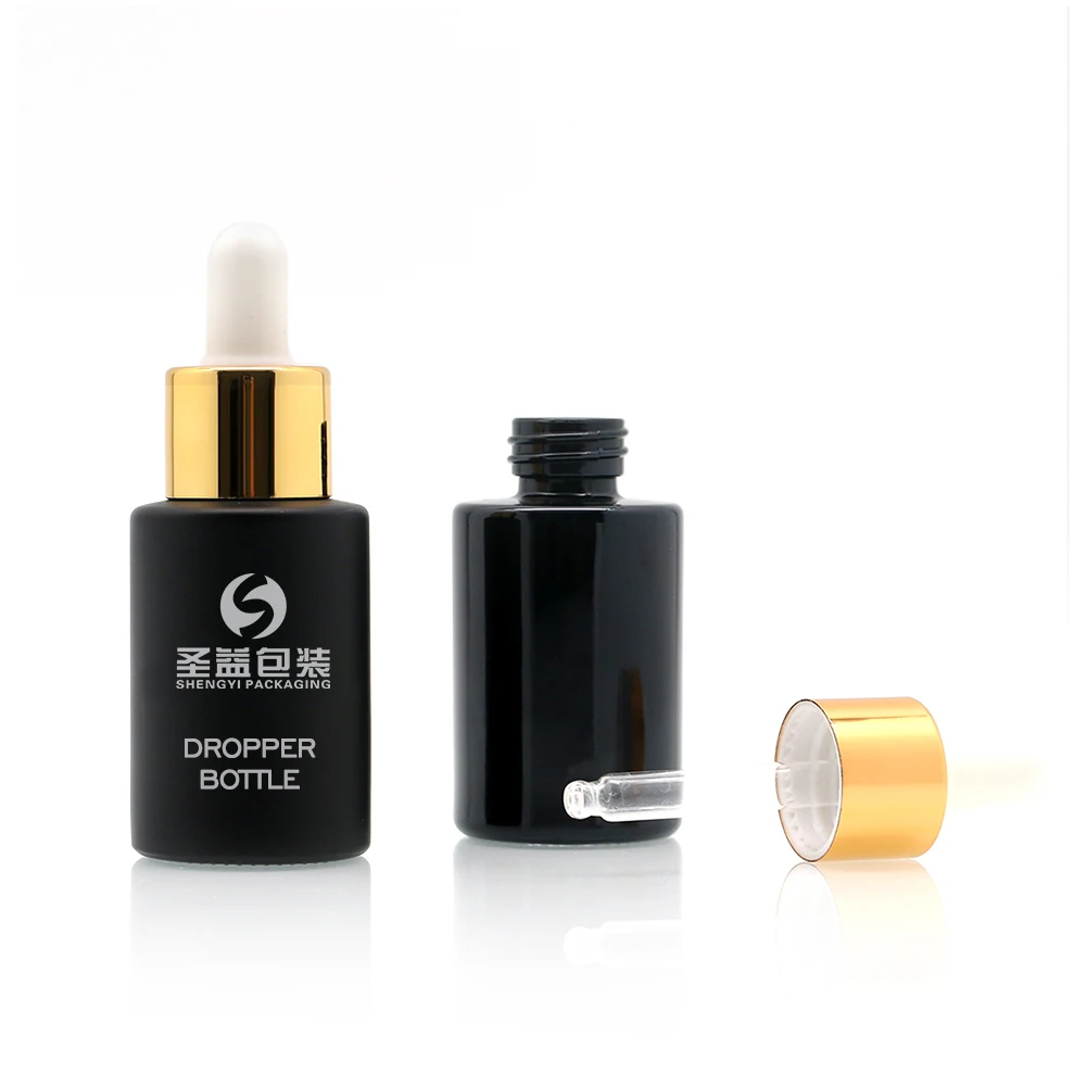 Cosmetic Packaging 20ml 30ml 40ml 50ml 60ml  Black Glass Hair Skin Men Essential Serum Oil Dropper Bottles