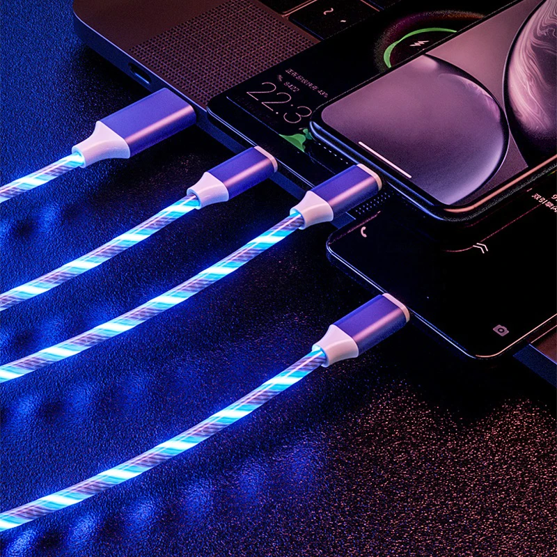 2021 New Arrivals LED Glowing 3 in 1 Magnetic USB Cable 2.4A Fast Charge Led USB Multi-Function Portable Data Cables