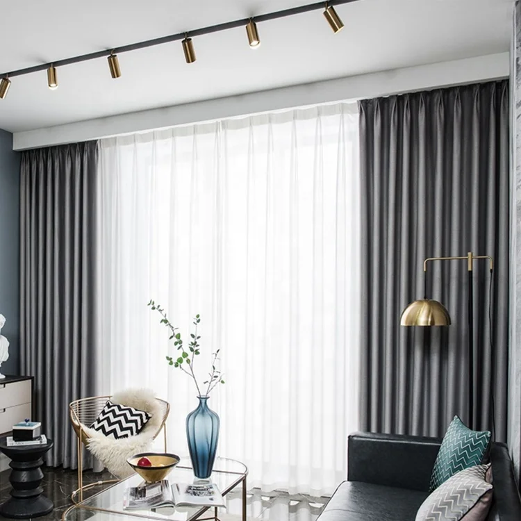 New Designs 100% Polyester Kitchen Living Room Blackout Curtains 100% Blackout Living Room Gray Window Curtains