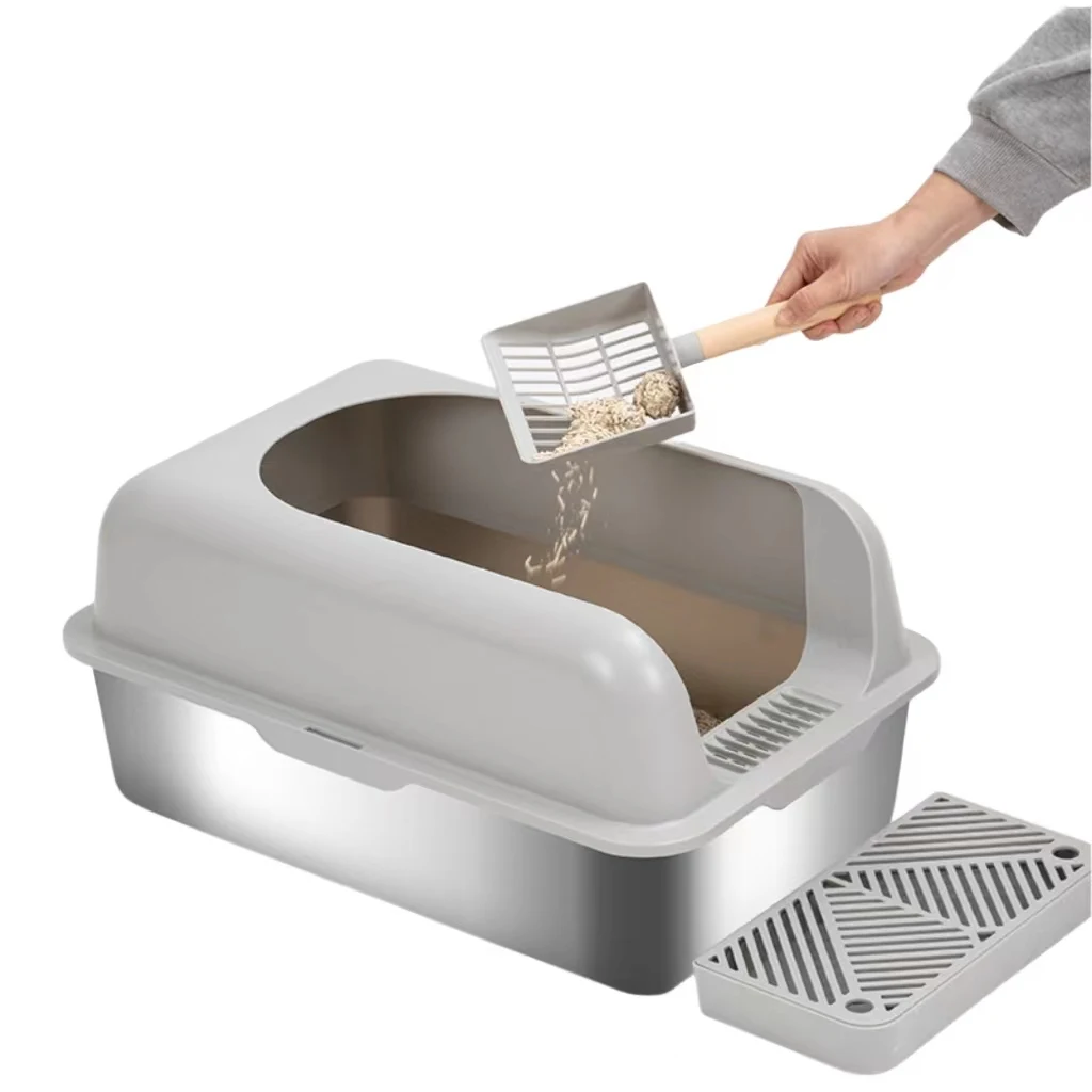 Hot Selling Sifting Sand Basic Cool Top Senior Big Size Large With Tray Portable Stainless Steel Cat Litter Box