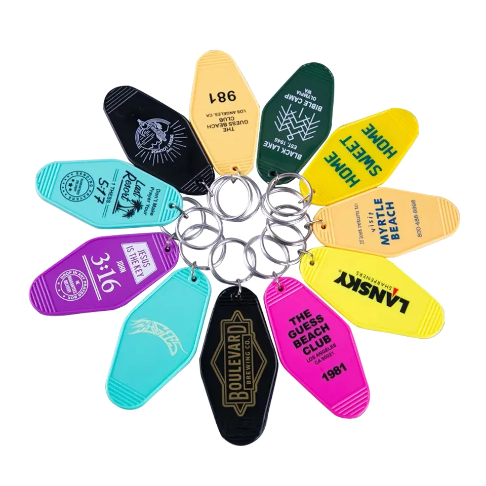 Custom Plastic Acrylic Hotel Keychain With Your Logo Promotional Blank Vintage Retro Hotel Motel Room Car Key Tag With Keyrings