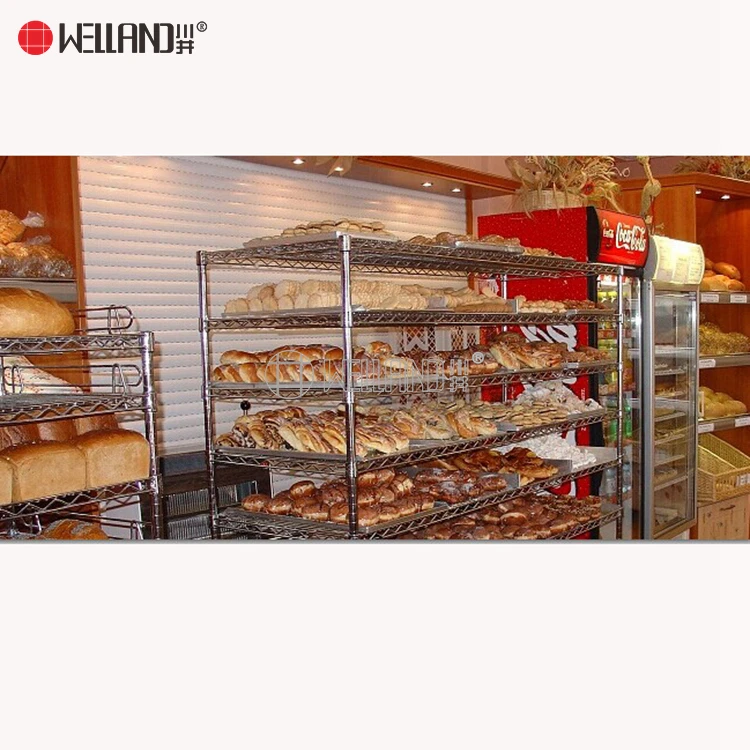 Supermarket Bakery Bread Display Rack With Wheels Wire Shelving