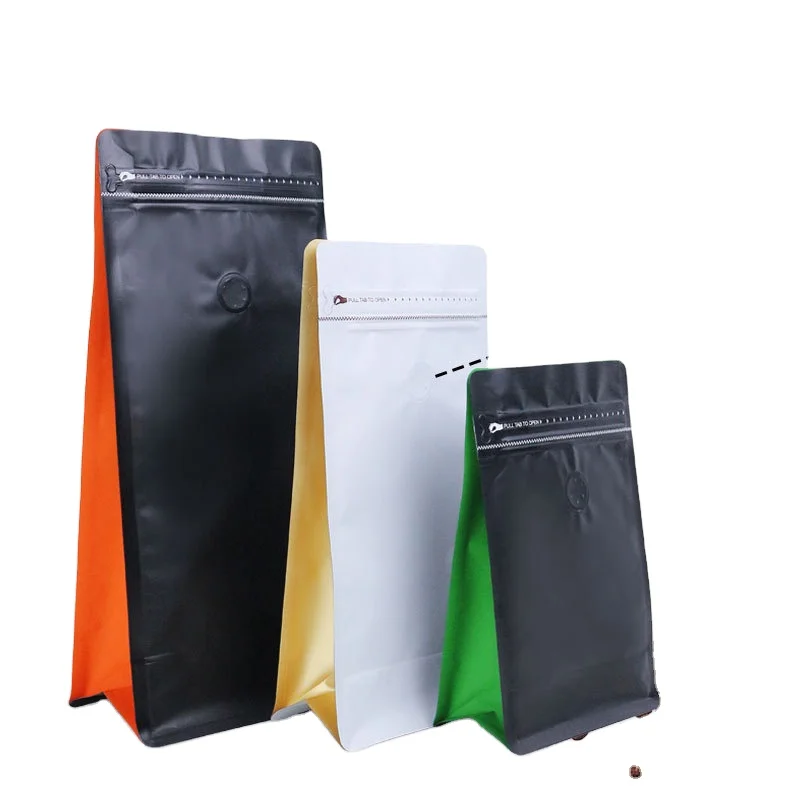 Custom Printed Stand Up Coffee Bean Pouch Resealable Aluminum Foil Packaging Side Gusset Coffee Bags With Valve Zipper