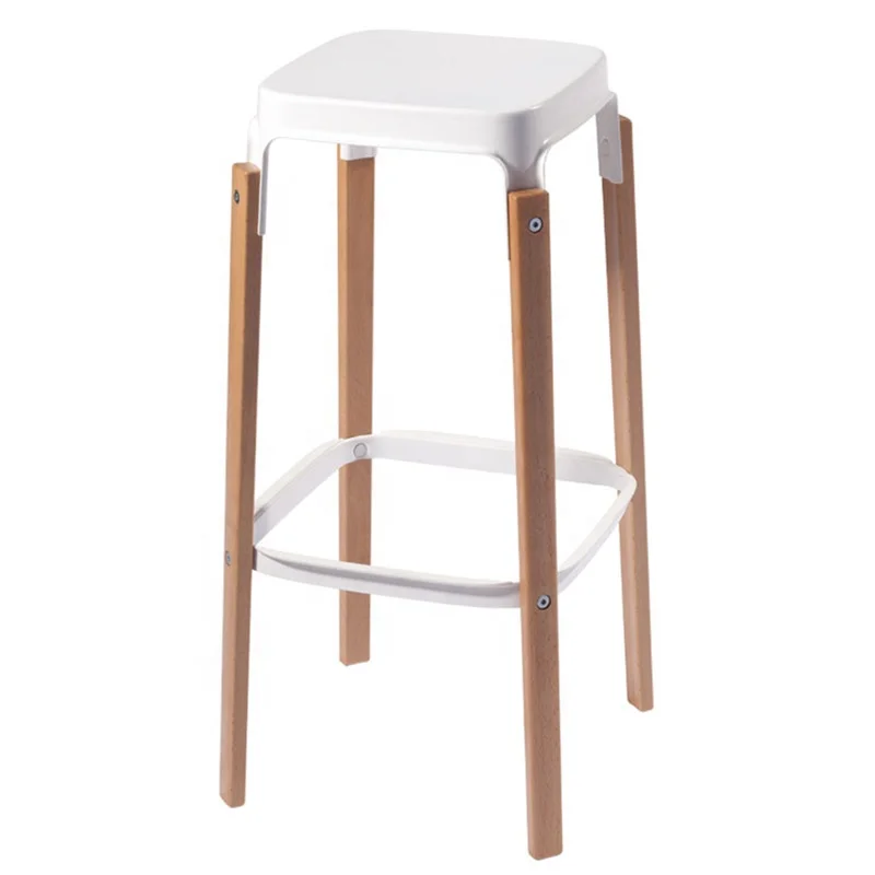 Morezhome classic modern wooden square bar chair steelwood counter stools	with three seat heights