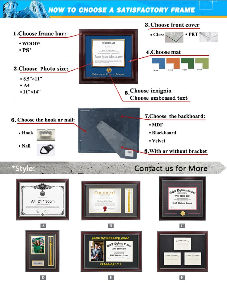 Wooden University Graduation Certificate&Diploma Frame for Diploma& Picture Wall display