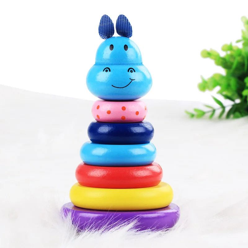 Shape Color Recognition Wooden Tumbler Rainbow Tower Wooden Rainbow Stacker