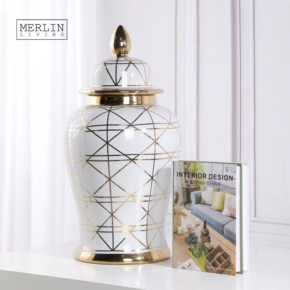Белая Имбирная банка Merlin из керамики с золотой полосой Роскошный домашний декор для
