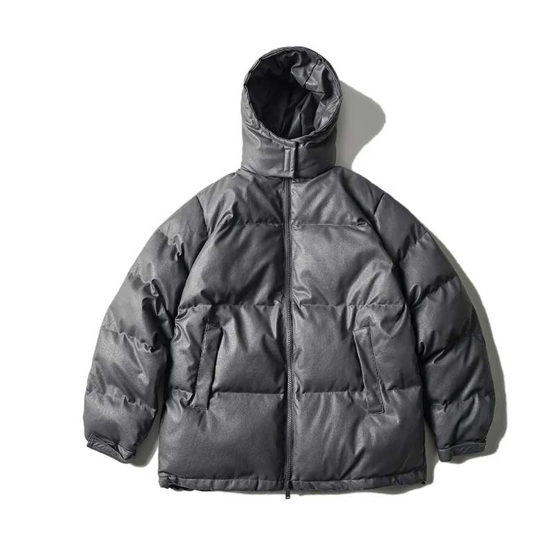 JY043 2022 winter new coats men hooded PU puffer jackets stand collar padded down jacket