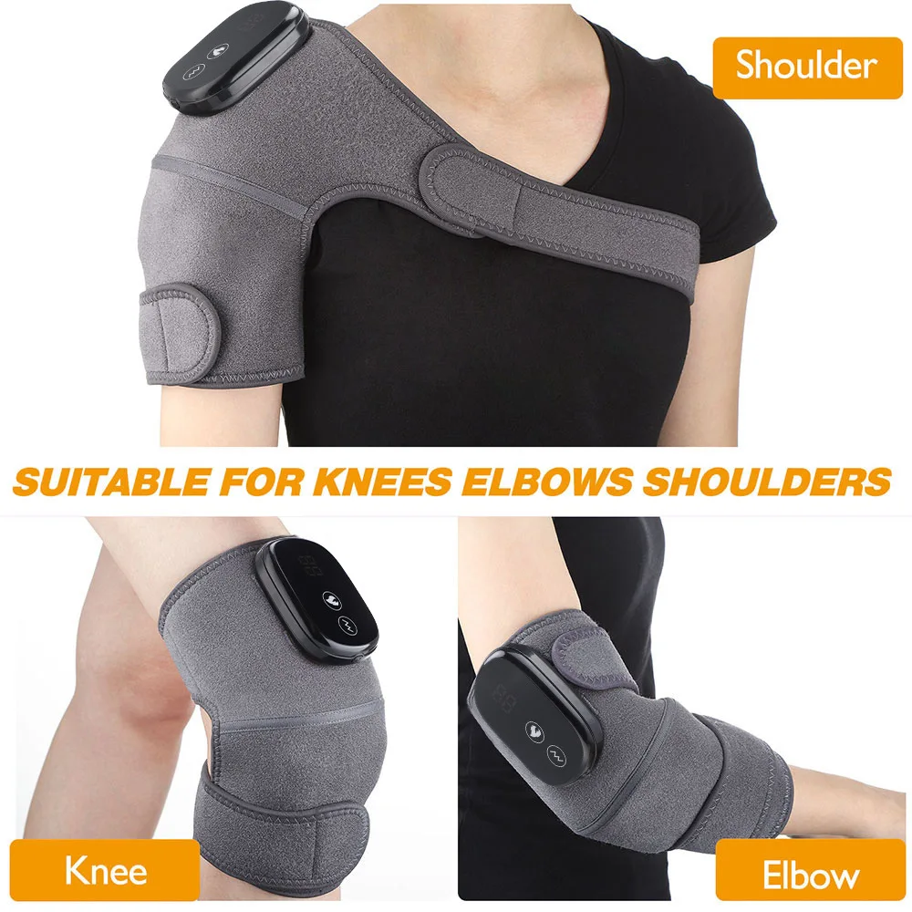 Electric Heated Knee Massager Shoulder Brace 3-In-1 Heated Knee Elbow Shoulder Brace Wrap Vibration Knee Heating Pad