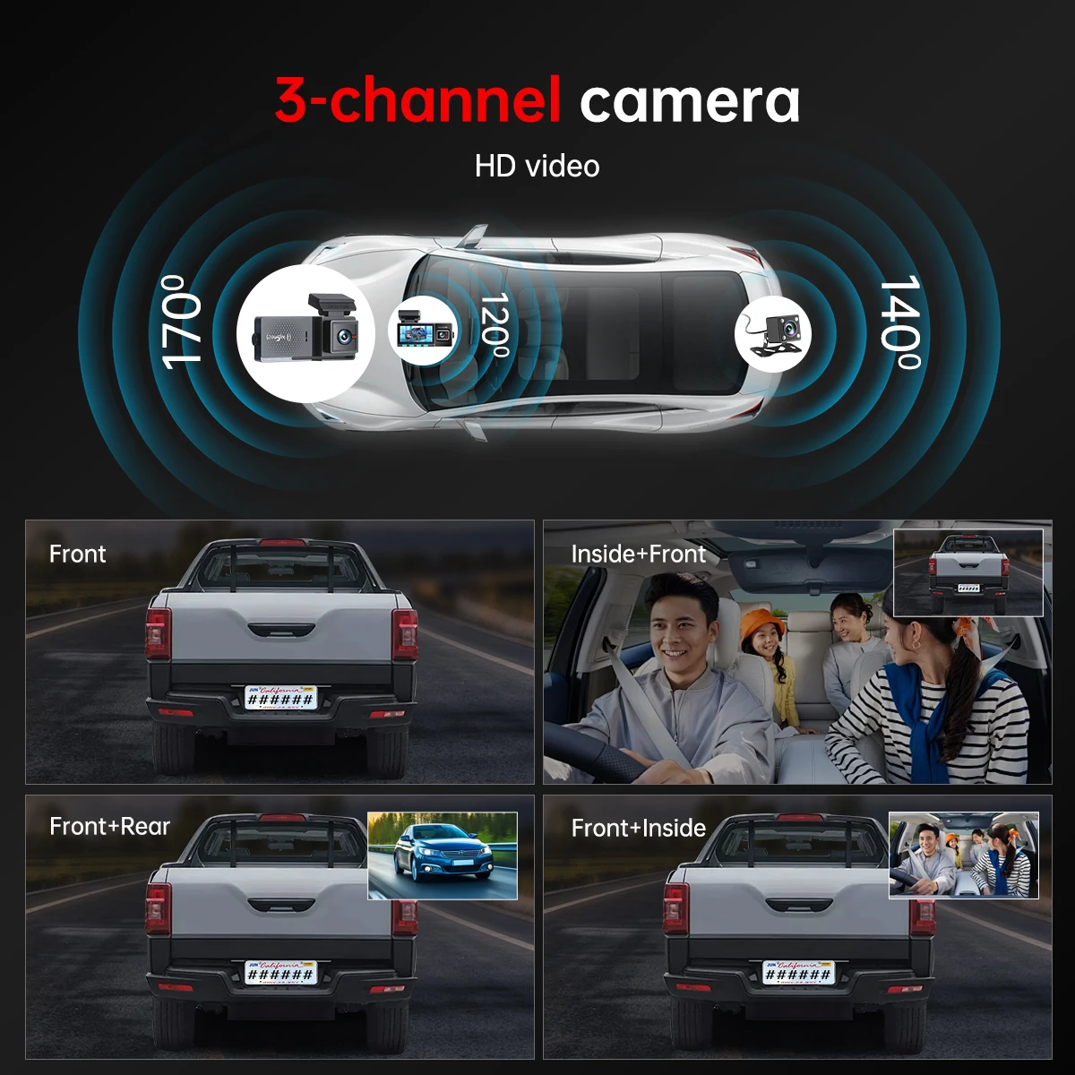Автомобильный видеорегистратор GPS Wi-Fi двойная камера с 3 каналами ночного видения автомобильный черный ящик full HD 1080P