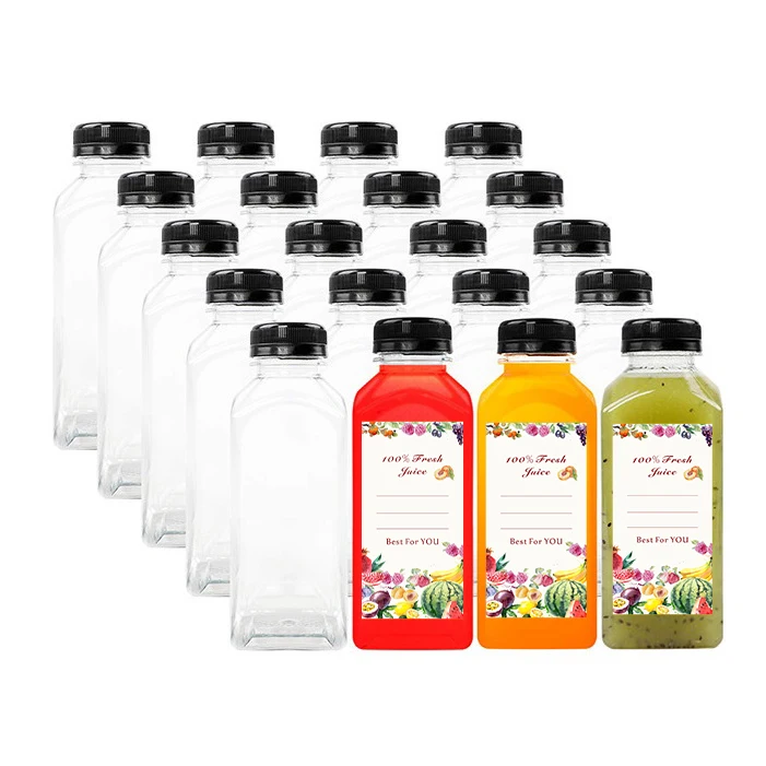 Square Empty Plastic Juice Bottles 4oz 8oz 12oz 16oz 300ml 150ml 250ml 500ml BPA Free PET Water Beverage Coffee Tea Milk Bottle