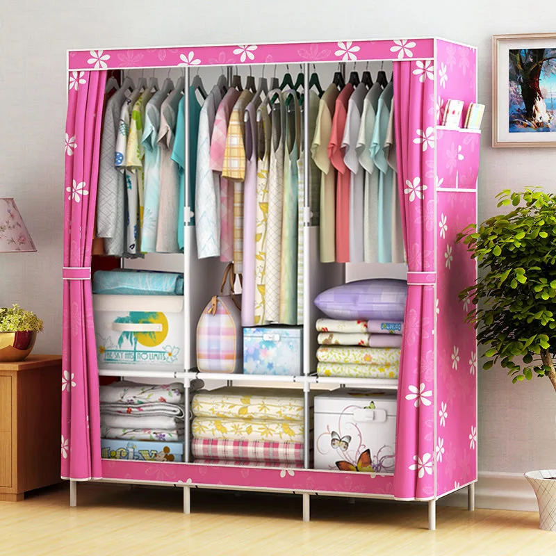 Simple wardrobe cloth cloth wardrobe steel pipe reinforced steel frame wardrobe large single folding storage dust