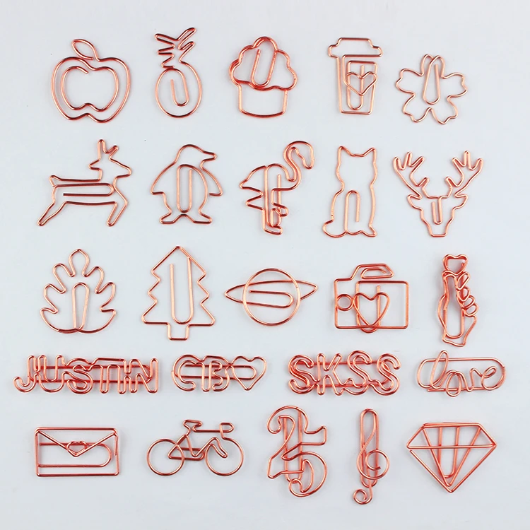 Iron Wire Plated Rose Gold Metal Clips Cup Diamond Airplane Heart Cactus paper clips
