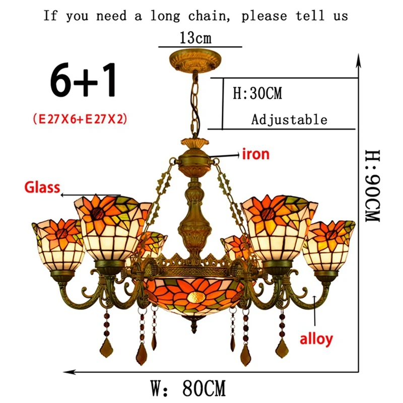 Sun Flower Glass Light Retro Chandeliers 8 Stained Shade Kitchen Island Pendant Lamp Style Lamps Pictures Lampade Tiffany