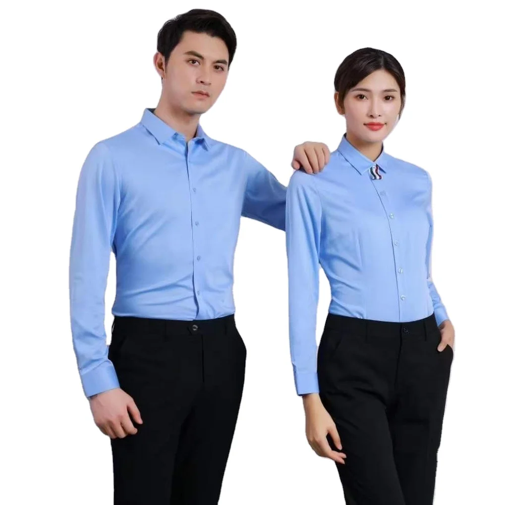 White Blue Shirts  Long  Short Sleeve Work Office Hotel Dress Shirt for Man and Women