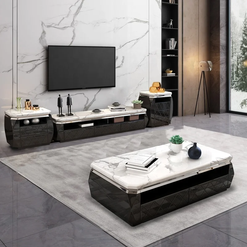 Modern Simple Living Room Furniture Luxury White Marble Top MDF Coffee Table Tv Stand CF020