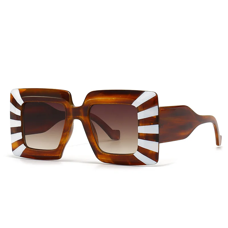 Vintage Oversized Square Stripe Frame For Women New Luxury Brand Oversized Zebra Print Sun Glasses Men Wide Leg Shades