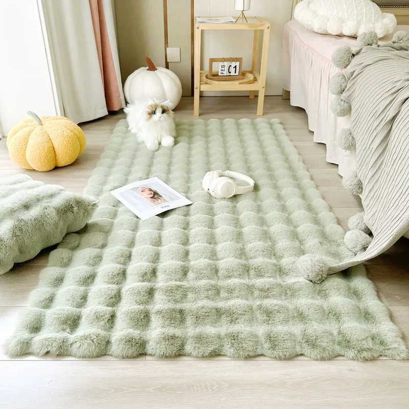 rabbit plush cream style polyester super soft and delicate bubble velvet floor mat bedroom bedside rug living room bay window