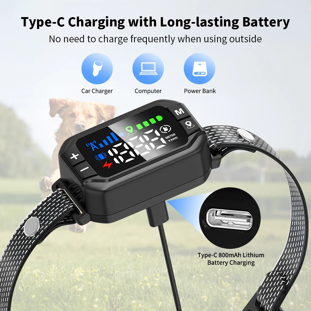 Tize Outdoor Anti Lost Pet IPX7 Waterproof Camping GPS Wireless Electric GEO Fence Shock Training Collar Dog Containment System