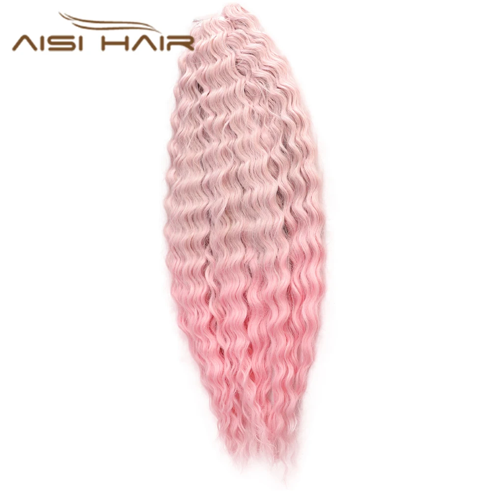 Aisi Water Wave Twist Synthetic Crochet Hair Braiding Hair Russia 22 Inches Synthetic Pink Deep Curly Ocean Wavy Hair Extension