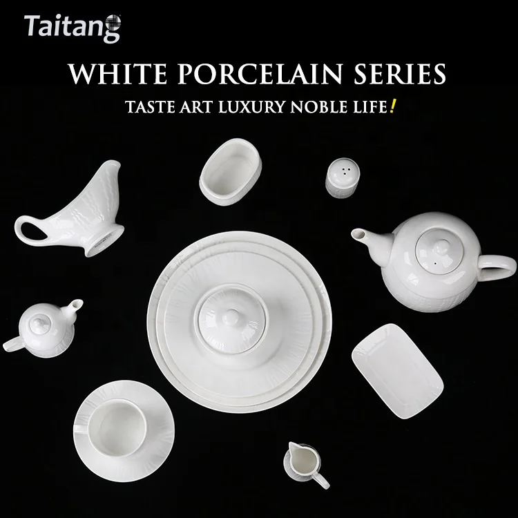 Taitang Customized White Ceramic Dinnerware Restaurant Hotel Ceramic Tableware Sets