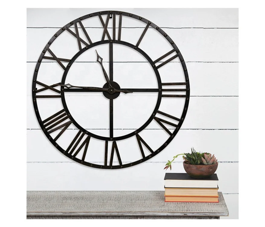 Oversized Hall and Courtyard Skeleton Retro Silent Non-ticking Industrial Big Size Giant Decorative Wall Clock