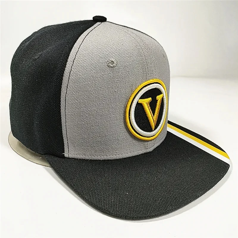 Custom Flat Brim 5 Panel Black Grey Vintage Hip Hop Man Custom 3D Embroidery Logo Snap Back Caps Custom Sports Hat Snapback Cap