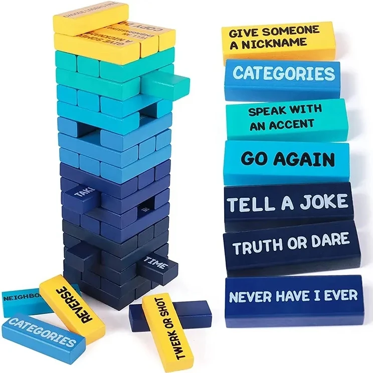 Timber Tower Wood Block Stacking Game Original Rainbow Drunken Trower Edition (48 Pieces)