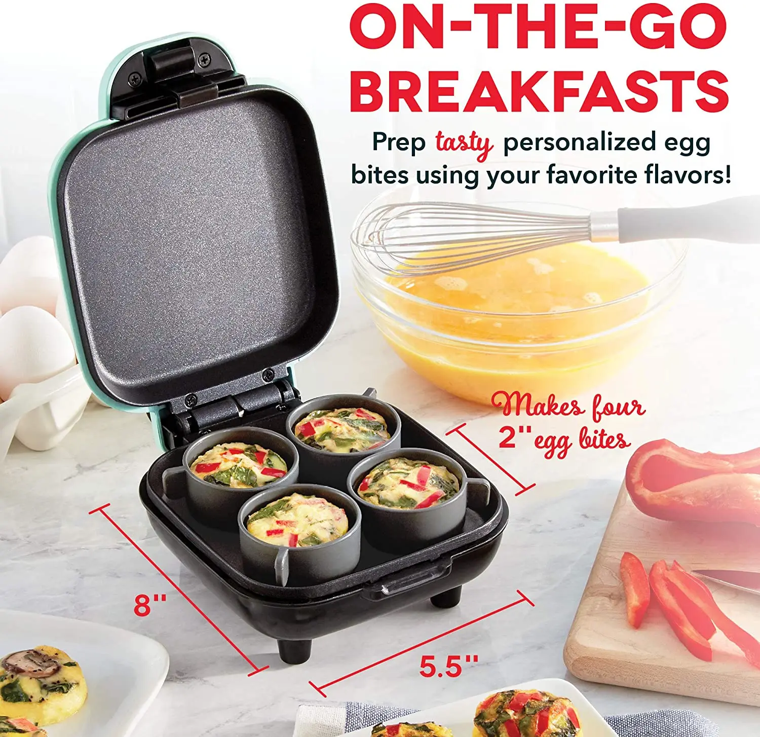 Deluxe Sous Vide Style Egg Bite Maker with Silicone Molds for Breakfast Sandwiches, Healthy Snacks or Desserts