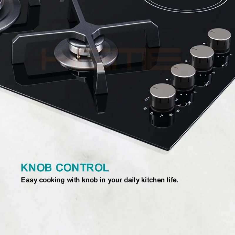 Glass Panel 4 Burners Hybrid Combination Stove Made in China Household Cooking Surface Built in Design Black Electric 00 Std.