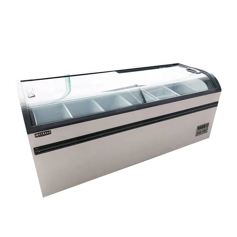 
Commercial curved glass door Ice cream chest Island display freezer Supermarket seafood deep freezer 