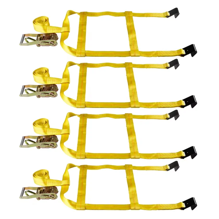 4 Pack of Wheel Net Car Tow Dolly Straps With Flat Hooks Straps Rachet Alex Strap
