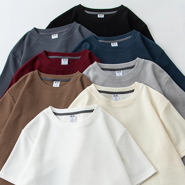 OEM custom blank cotton waffle knit t-shirt for men
