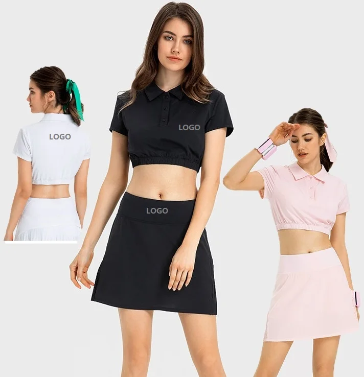 2 piece high elastic breathable quick dry running sports pickleball tennis skirt set for women tennis wear