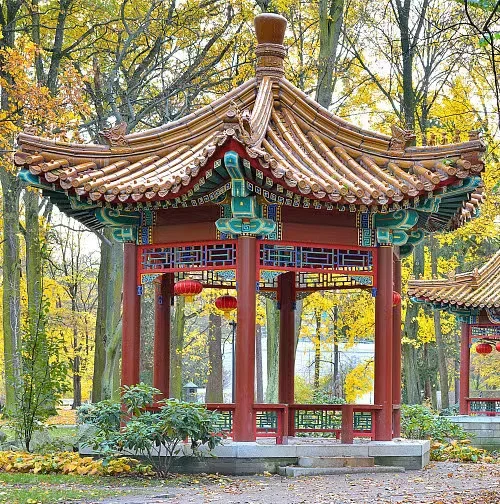 Chinese garden gazebo pavilion with glazed roof tile and decorative ornaments