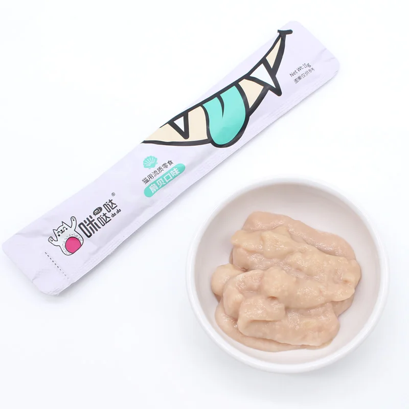 Manufacturer Wholesale scallop flavor Natural liquid cat food 15g cat creamy treat cat treat wet food factory wholesale OEM