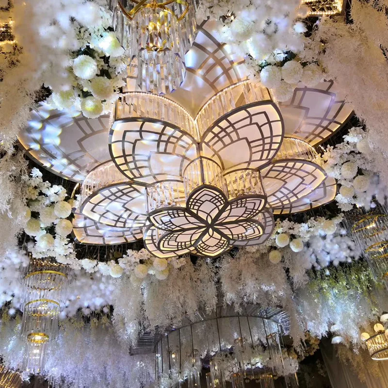 Ice Spinning Ceiling Lamp Petal-shaped Chandelier Wedding Hall Lighting Arrangement Stage Decoration Large Hanging Lamp