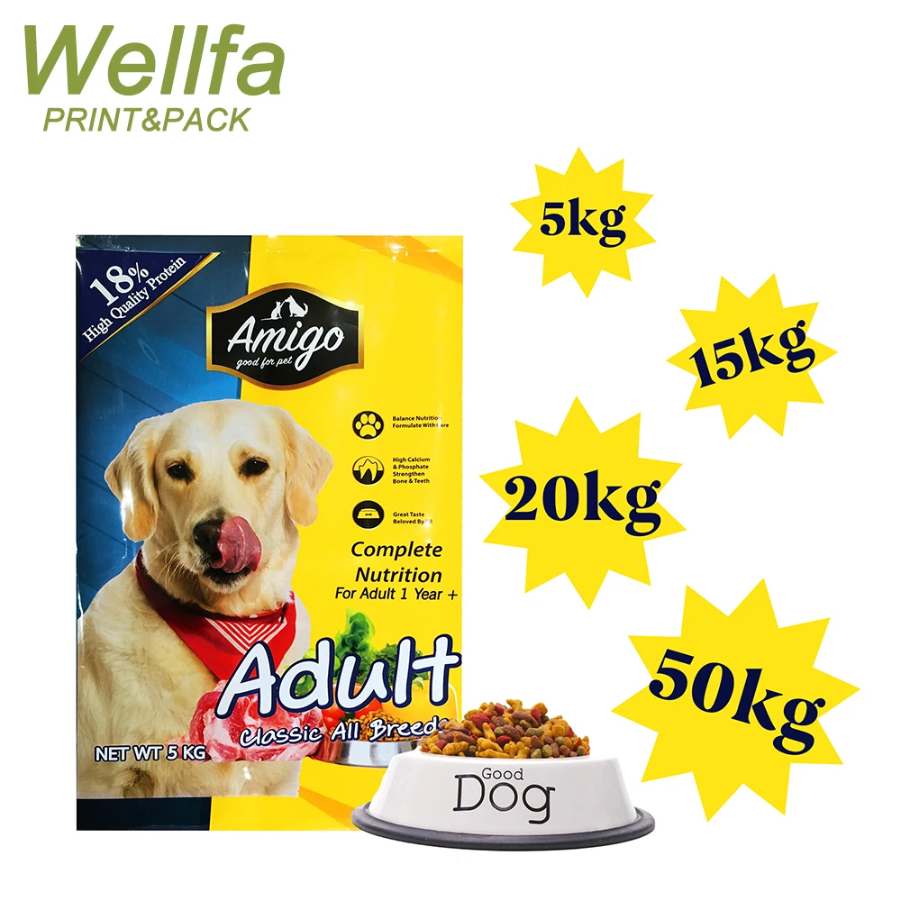 Aluminium Foil Flat Bottom Dog Cat Food 10kg 20 kg 50kg 40lb Bags With Slider Zipper Side Gusset Pet Food Packaging