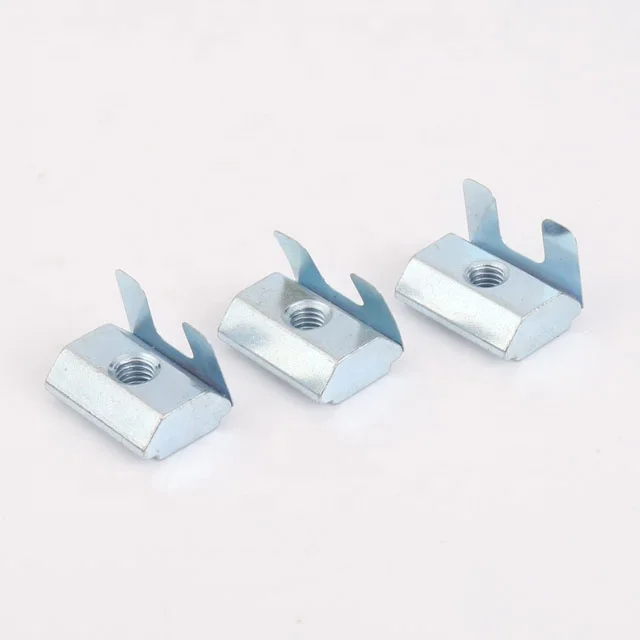 DIN Standard Steel Galvanized 45 Profile Hammer Head Nut M4 M5 M6 M8 T Slot Nut  with Steel Spring Leaf