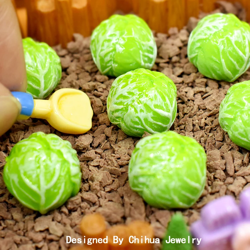 Cute Cabbage Resin Flatback Cabochon Miniature Vegetable For DIY Slime Accessories Doll House Kitchen Toy Fairy Garden Figurines